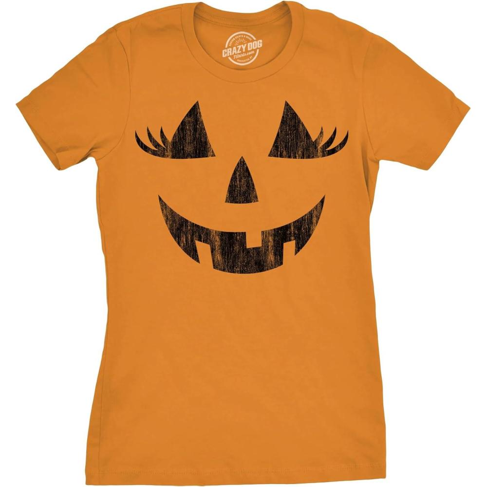 imageWomens Spooky and Funny Pumpkin Face Tees Halloween Jack O Lantern Tees for WomensOrange Wendy