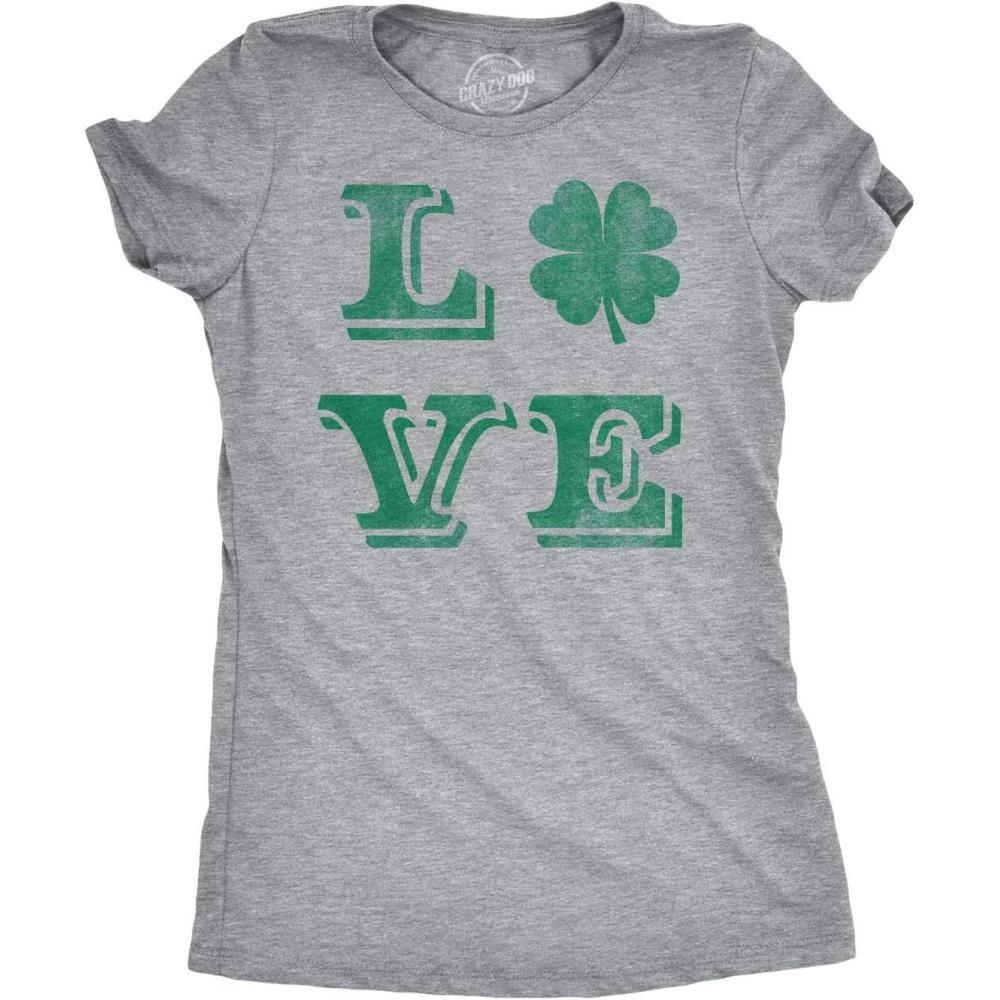 imageWomens St Patricks Day Shirt Lucky Love Clover Shamrock Tee Cute Irish OutfitLight Heather Grey