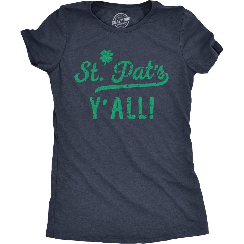 imageWomens St Pats Yall Shirt  Funny Irish Shamrock Tee  Vintage Style St Patricks Day Party Outfit for LadiesHeather Navy  Stpats