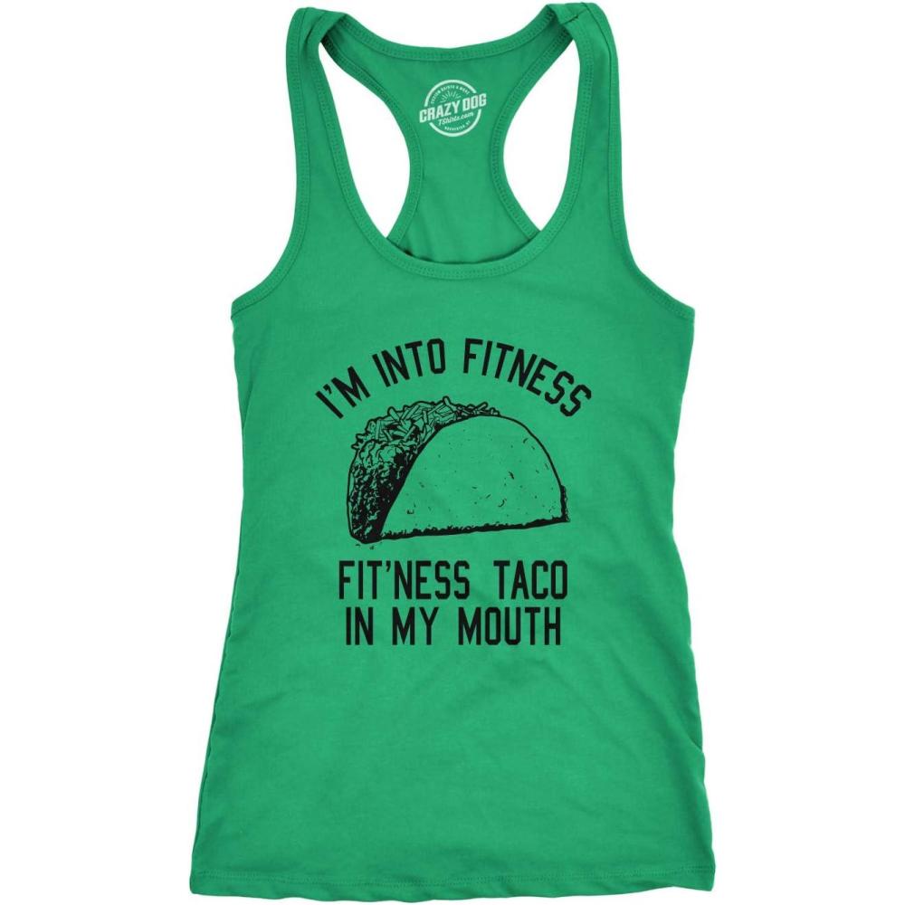 imageWomens Tank Fitness Taco in My Mouth Tanktop Funny ShirtGreen