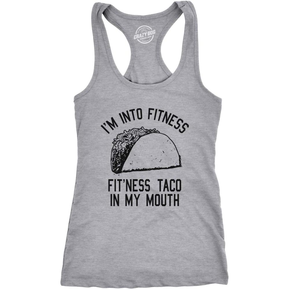 imageWomens Tank Fitness Taco in My Mouth Tanktop Funny ShirtLight Heather Grey