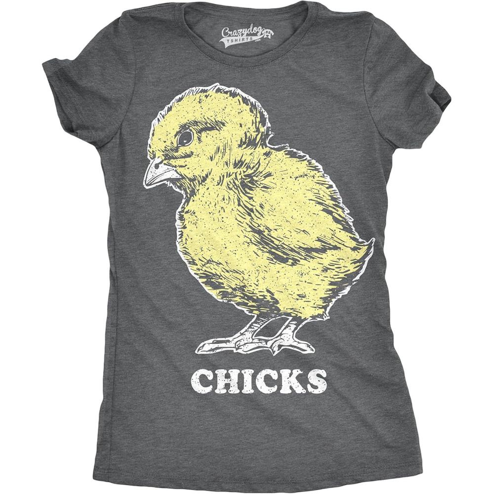 imageWomens Vintage Chicks Funny Cute Easter Sunday Holiday Retro Bunny T ShirtDark Heather Grey