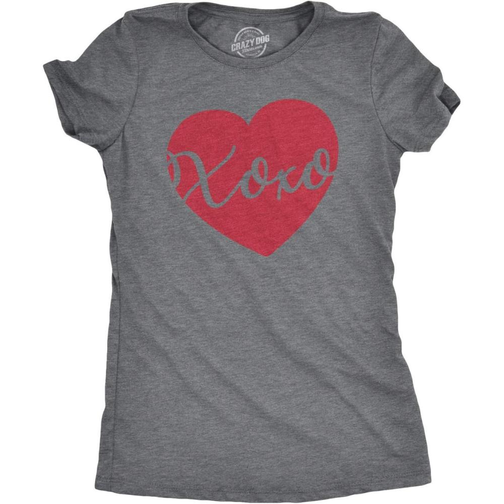 imageWomens XOXO Script Heart Cute Valentines Day Graphic Tee for Ladies Funny SayingDark Heather Grey