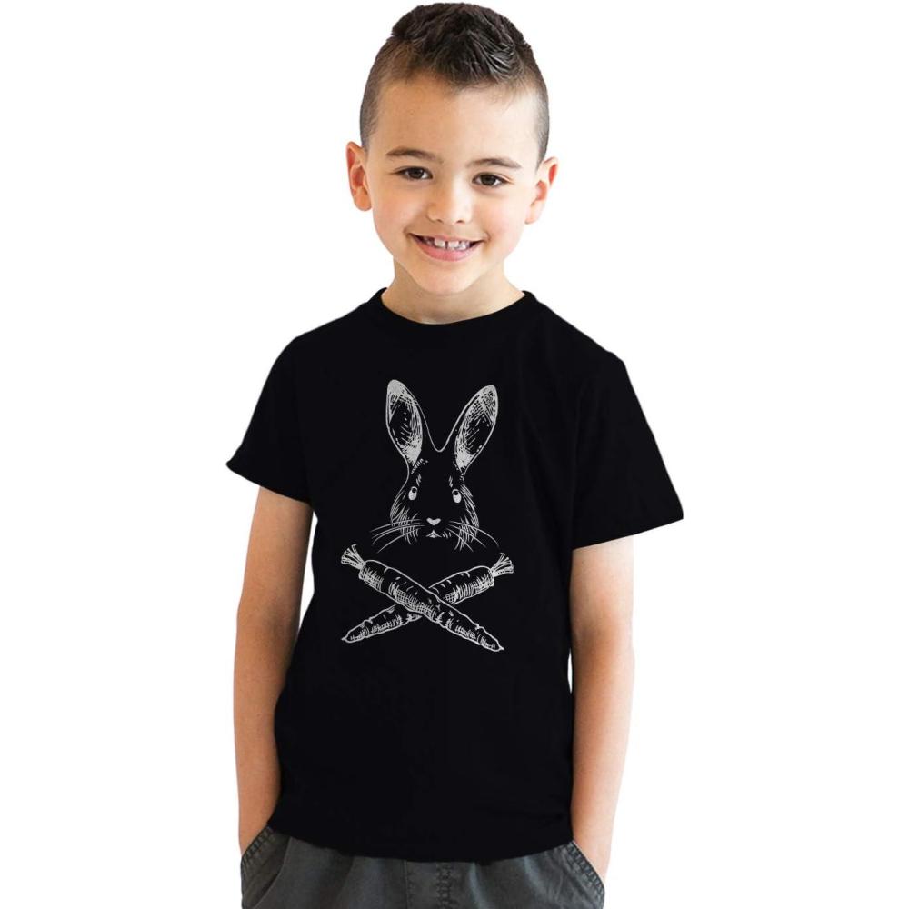 imageYouth Jolly Roger Easter T Shirt Funny Pirate Bunny Flag Egg Hunt Tee for KidsBlack