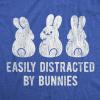 Womens Easily Distracted by Bunnies T Shirt Funny Rabbit Party Gift for Basket(Heather Royal)