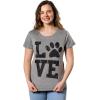 Womens Love Paw T Shirt for Dog Mom Pet Lover Cool Funny Graphic Tee(Dark Heather Grey)
