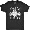 Mens Jacked and Jolly T Shirt Funny Xmas Buff Ripped Santa Claus Exercise Tee for Guys(Heather Black – Jacked)