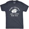Mens Meowy Christmas and A Happy Mew Year T Shirt Funny Xmas Kitten Lovers Tee for Guys(Heather Navy – Meowy)