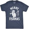 Mens Merry Fishmas T Shirt Funny Christmas Santa Claus Fishing Tee(Heather Navy)