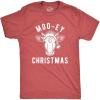 Mens Moo-ey Christmas T Shirt Funny Holiday Festive Cow Merry Xmas Graphic Tee(Heather Red)