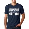 Mens Sharks Will Kill You Funny T Shirt Sarcasm Novelty Offensive Tee for Guys(Heather Navy)