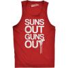 Mens Suns Out Guns Out Tank Funny Workout Tanks Hilarious Gym Shirt(Red)