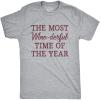 Mens The Most Winederful Time of The Year T Shirt Funny Xmas Holiday Wine Drinking Lovers Tee for Guys(Light Heather Grey – Winederful)