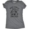 Womens Have A Holly Jawly Christmas T Shirt Funny Holiday Shark Graphic Tee(Dark Heather Grey)