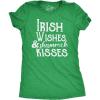 Womens Irish Wishes and Shamrock Kisses T Shirt Funny St Saint Patricks Day Tee(Heather Green)