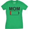 Womens Mom Battery Low Funny Sarcastic Graphic Tired Parenting Mother T Shirt(Green)