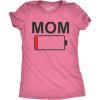 Womens Mom Battery Low Funny Sarcastic Graphic Tired Parenting Mother T Shirt(Heather Pink)