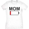 Womens Mom Battery Low Funny Sarcastic Graphic Tired Parenting Mother T Shirt(White)