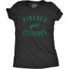 Womens Pinches Get Stitches T Shirt Funny Saint Patricks Day Novelty Patty Tee(Heather Black)