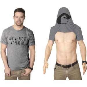 Ask Me About My Penguin Flip Up T Shirt Funny Penguins Tee Costume Shirt(Light Heather Grey)
