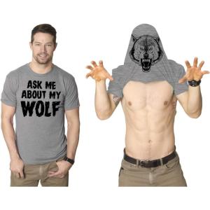 Ask Me About My Wolf Flip T Shirt Cool Design Funny Saying Novelty Graphic(Light Heather Grey)