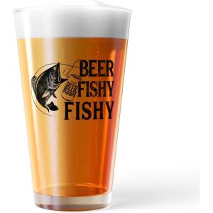 Beer Fishy Fishy Pint Glass Funny Fishing Drinking Saying Novelty Cup-16 oz Funny Drinking Glasses Fishing Cool Sarcastic Novelty Drinking Glasses White Standard