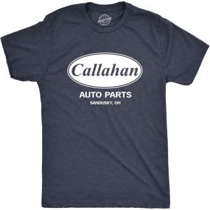 Crazy Dog Mens Callahan Auto Parts T Shirt Funny Graphic Novelty Tee(Heather Navy)