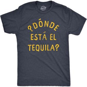 Crazy Dog Mens Funny Taco T Shirts Adult Humor Mexican Food Tees for Guys(Heather Navy – Donde Esta)