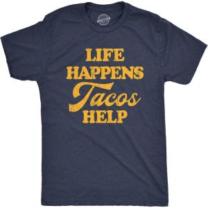 Crazy Dog Mens Funny Taco T Shirts Adult Humor Mexican Food Tees for Guys(Heather Navy – Tacos Help)