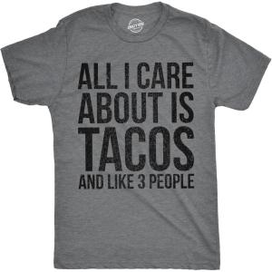 Crazy Dog Mens Funny Taco T Shirts Adult Humor Mexican Food Tees for Guys(Light Heather Grey – Care Tacos)