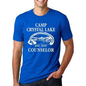 Crazy Dog Mens T Shirt Camp Crystal Lake 1980 Vintage Camping Movie Tee(Blue)