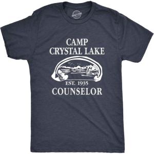 Crazy Dog Mens T Shirt Camp Crystal Lake 1980 Vintage Camping Movie Tee(Heather Navy)