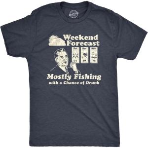 Crazy Dog Mens T Shirt Funny Fishing Joke Tees Novelty Fisherman Shirts(Heather Navy – Forecast)
