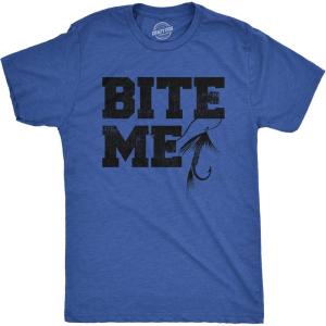 Crazy Dog Mens T Shirt Funny Fishing Joke Tees Novelty Fisherman Shirts(Heather Royal – Bite Me)