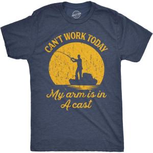 Crazy Dog Mens T Shirt I Can’t Work Today My Arm is in A Cast Funny Fishing Fathers Day Tee(Heather Navy)