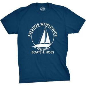 Crazy Dog Mens T Shirt Prestige Worldwide Boats and Hoes Funny Movie Quote Tee(Heather Navy – Prestige Worldwide)