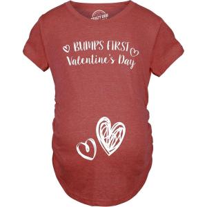 Crazy Dog T-Shirts Bumps First Valentines Day Maternity Shirt Cute Announcement Baby Pregnancy Tee(Heather Red)