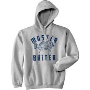Crazy Dog T-Shirts Fishing Hoodies Funny and Sarcastic Unisex Hooded Sweatshirts for Fishermen(Heather Grey – Master Baiter)