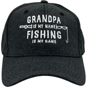 Crazy Dog T-Shirts Funny Fishing Hats Hilarious Fish Graphic Caps(Black – Grandpa Name Fishing)