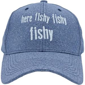 Crazy Dog T-Shirts Funny Fishing Hats Hilarious Fish Graphic Caps(Blue – Here Fishy Fishy)