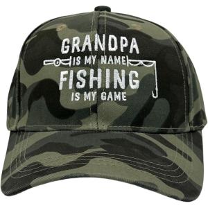 Crazy Dog T-Shirts Funny Fishing Hats Hilarious Fish Graphic Caps(Camo – Grandpa Name Fishing)