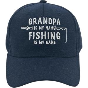 Crazy Dog T-Shirts Funny Fishing Hats Hilarious Fish Graphic Caps(Navy – Grandpa Name Fishing)