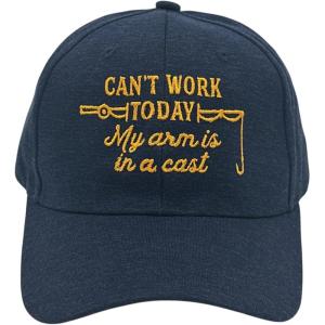 Crazy Dog T-Shirts Funny Fishing Hats Hilarious Fish Graphic Caps(Navy – My Arm is in a Cast)