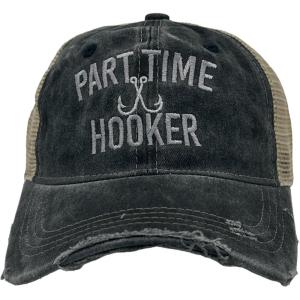 Crazy Dog T-Shirts Funny Fishing Hats Hilarious Fish Graphic Caps(Trucker Black – Part Time Hooker)