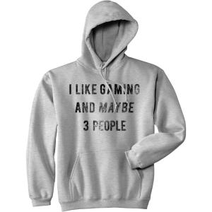 Crazy Dog T-Shirts Funny Gamer Hoodie for Men – I Like Gaming and Maybe 3 People Print – Soft Heather Grey Pullover Sweatshirt – Nerdy Video Game Hoodie for Winter or Holiday Gifting – Grey L