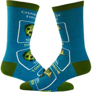 Crazy Dog T-Shirts Funny Mens Fishing Socks Cool Boat Crews for Anglers with Rods(Chance of Fishing)
