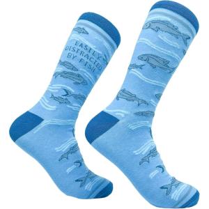 Crazy Dog T-Shirts Funny Mens Fishing Socks Cool Boat Crews for Anglers with Rods(Distracted By Fish)