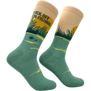 Crazy Dog T-Shirts Funny Mens Fishing Socks Cool Boat Crews for Anglers with Rods(F-off Im Fishing)