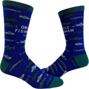 Crazy Dog T-Shirts Funny Mens Fishing Socks Cool Boat Crews for Anglers with Rods(Okayest Fisherman)