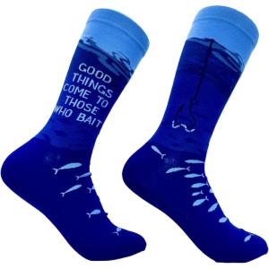 Crazy Dog T-Shirts Funny Mens Fishing Socks Cool Boat Crews for Anglers with Rods(Those Who Bait)